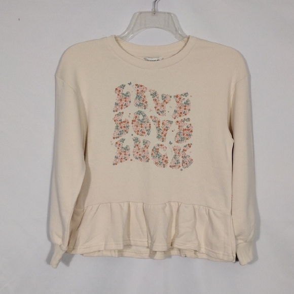 NWT Lucky Brand Girls Parchment Sweatshirt Live Love Luck Size Large - Picture 1 of 9